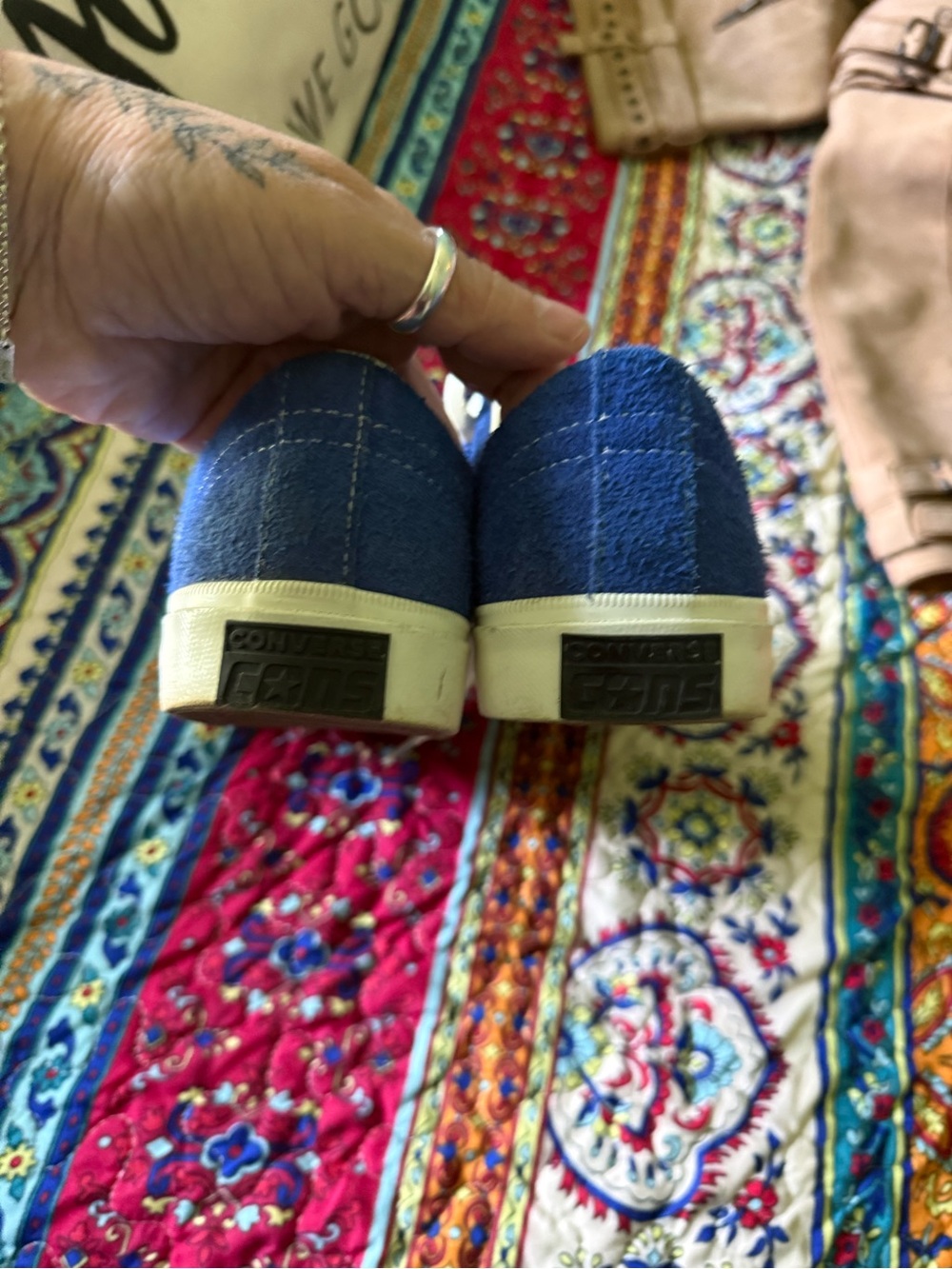 Blue Suede Converse Cons Sneakers with White Star and Stripes - Picture 4 of 5